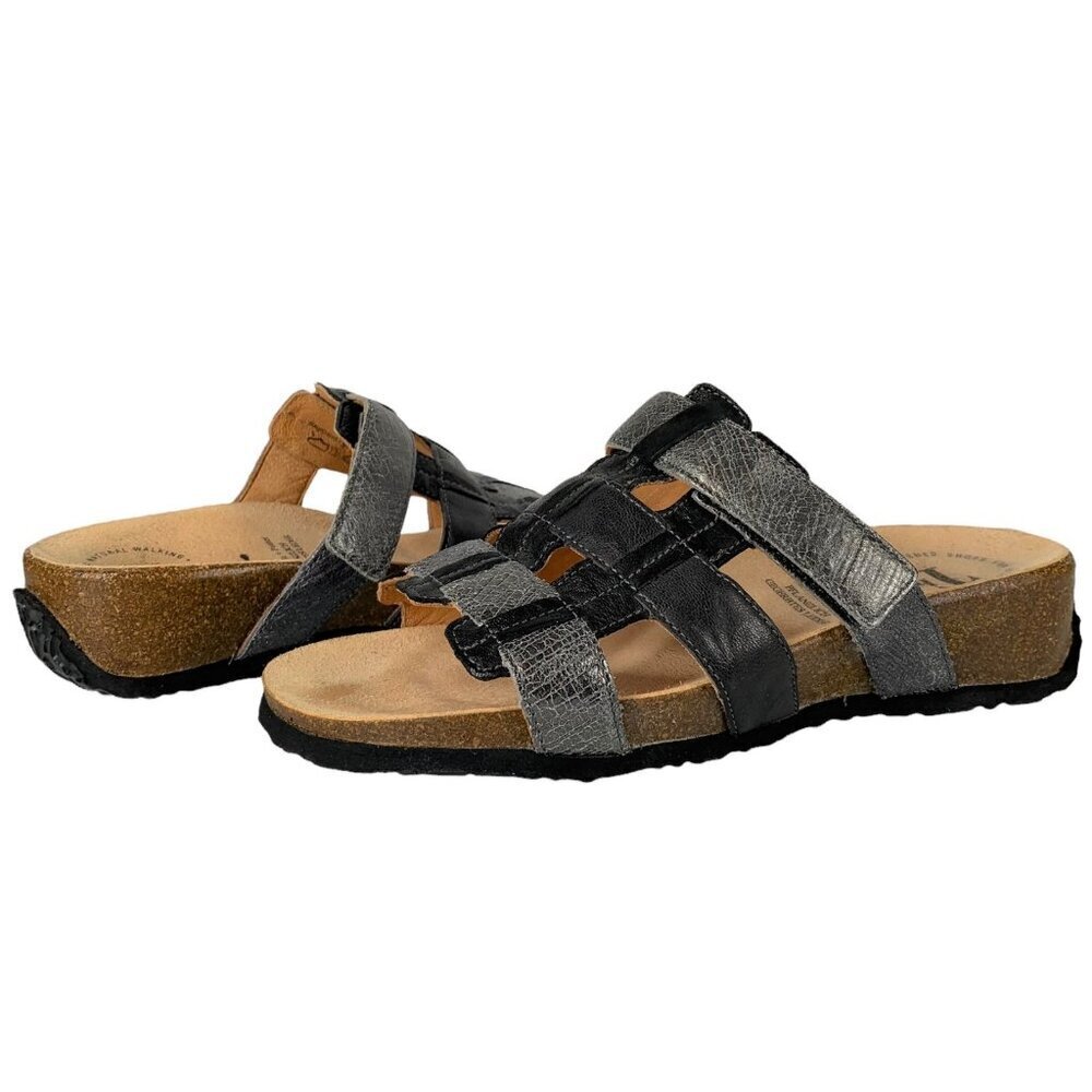 Think! Black and Pewter Leather Casual Sandals Flats Size 6/36